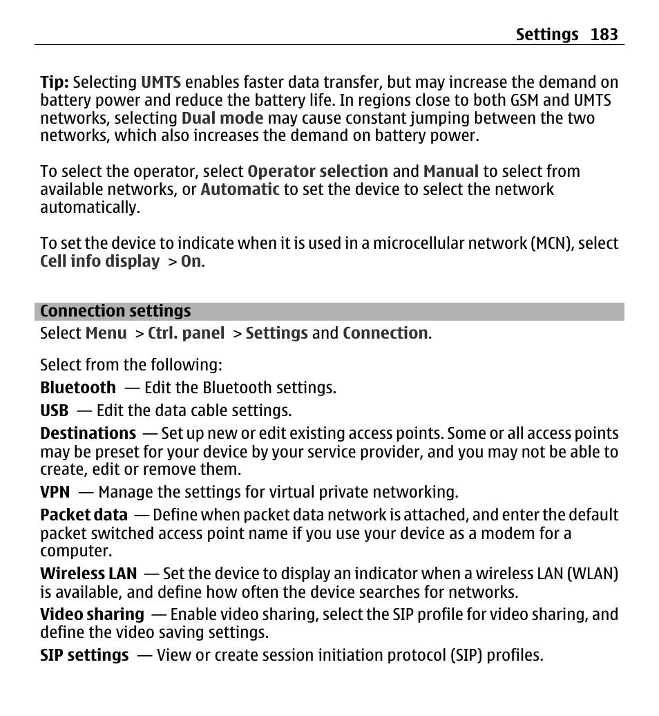 Connection settings | Nokia E5-00 User Manual | Page 183 / 230