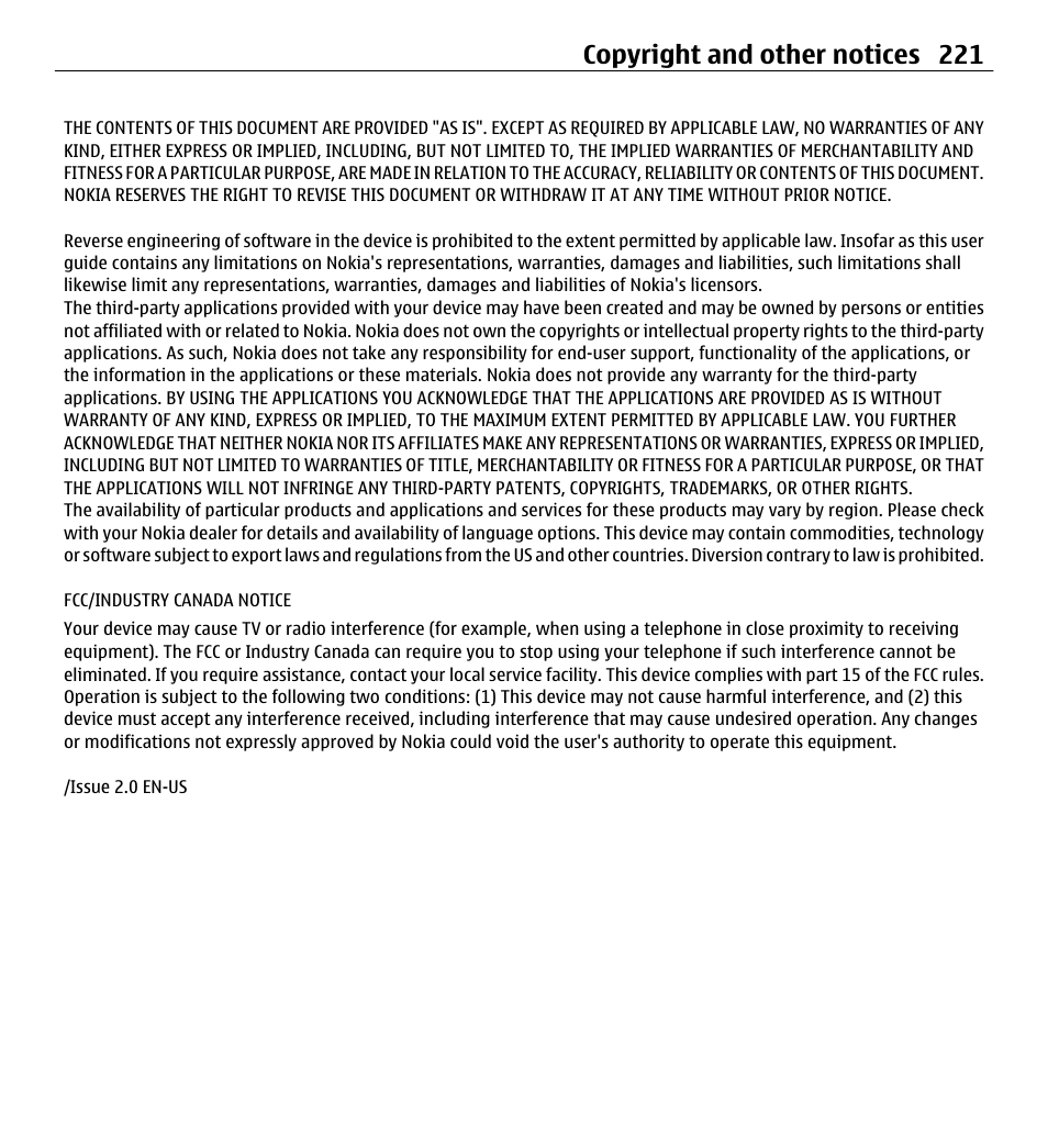 Copyright and other notices 221 | Nokia E5-00 User Manual | Page 221 / 230