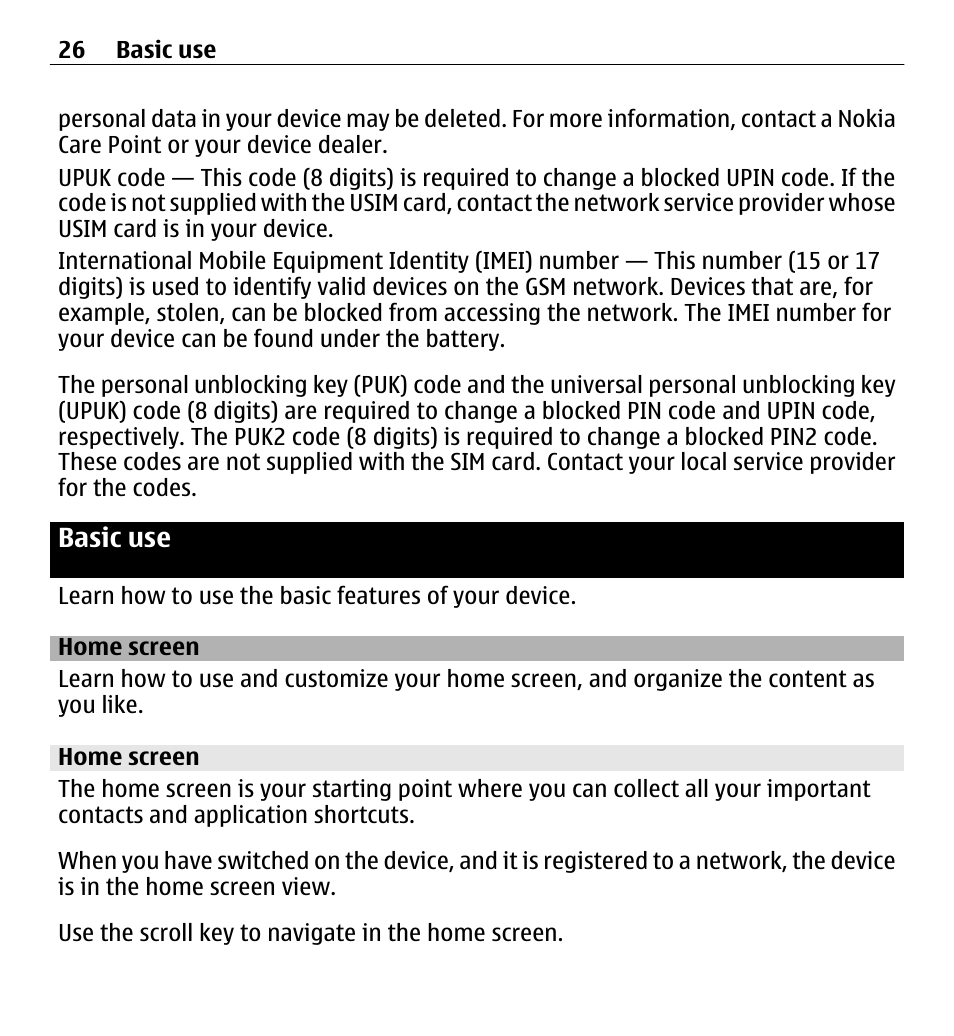 Basic use, Home screen | Nokia E5-00 User Manual | Page 26 / 230