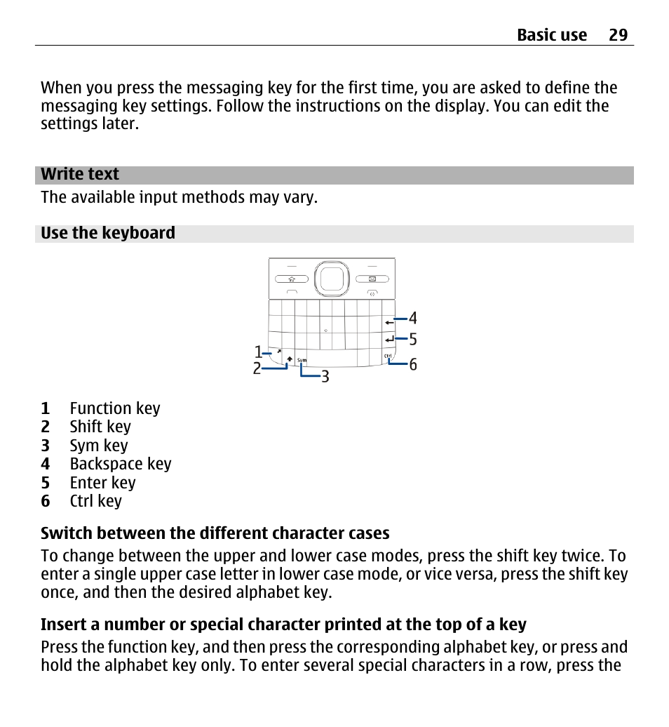 Write text, Use the keyboard | Nokia E5-00 User Manual | Page 29 / 230