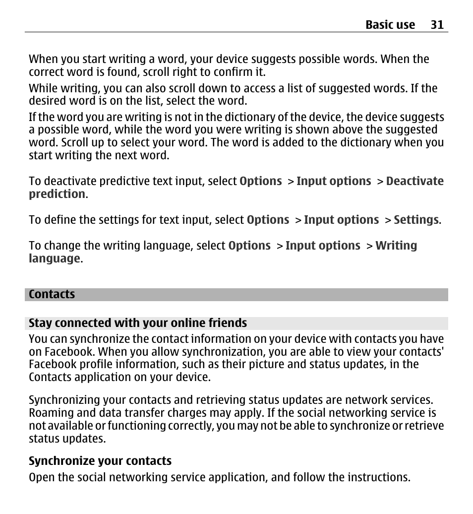 Contacts, Stay connected with your online friends | Nokia E5-00 User Manual | Page 31 / 230