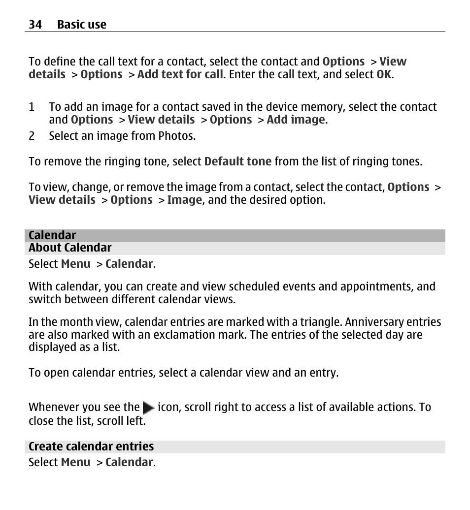 Calendar, About calendar, Create calendar entries | Nokia E5-00 User Manual | Page 34 / 230
