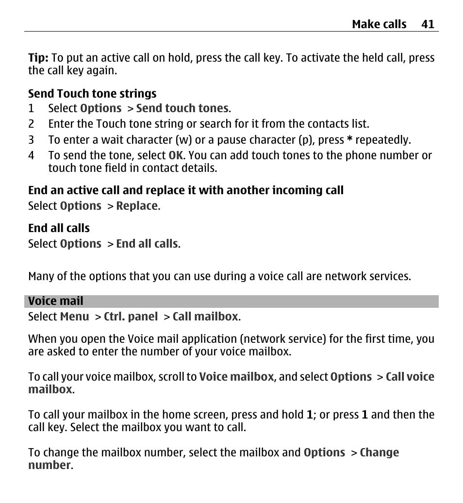 Voice mail | Nokia E5-00 User Manual | Page 41 / 230