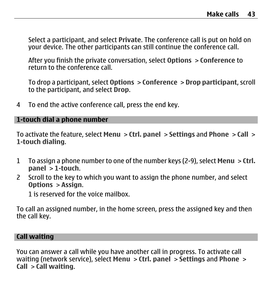 Touch dial a phone number, Call waiting | Nokia E5-00 User Manual | Page 43 / 230