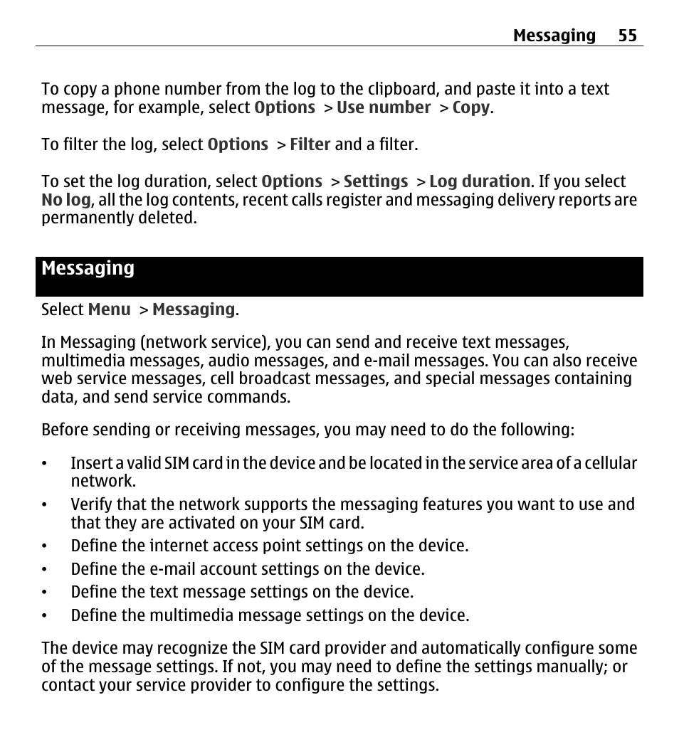 Messaging | Nokia E5-00 User Manual | Page 55 / 230