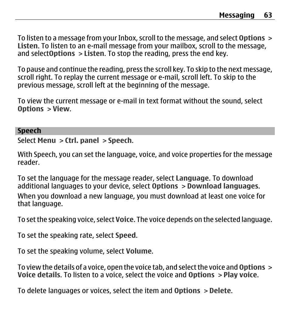 Speech | Nokia E5-00 User Manual | Page 63 / 230