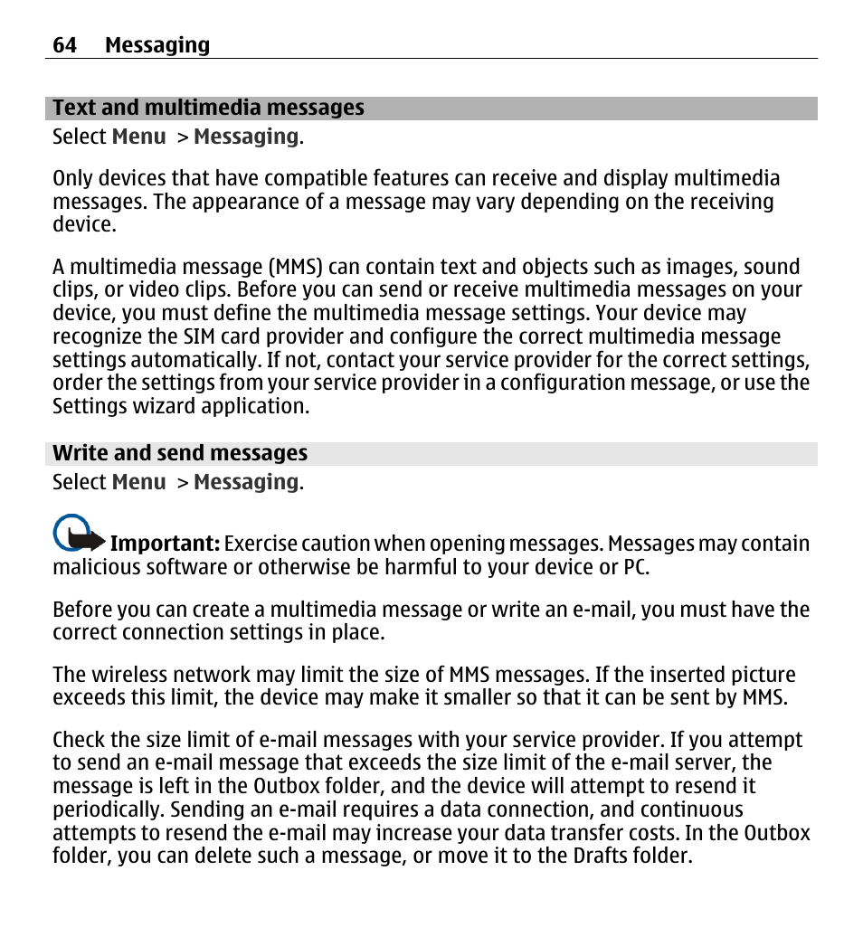 Text and multimedia messages, Write and send messages | Nokia E5-00 User Manual | Page 64 / 230