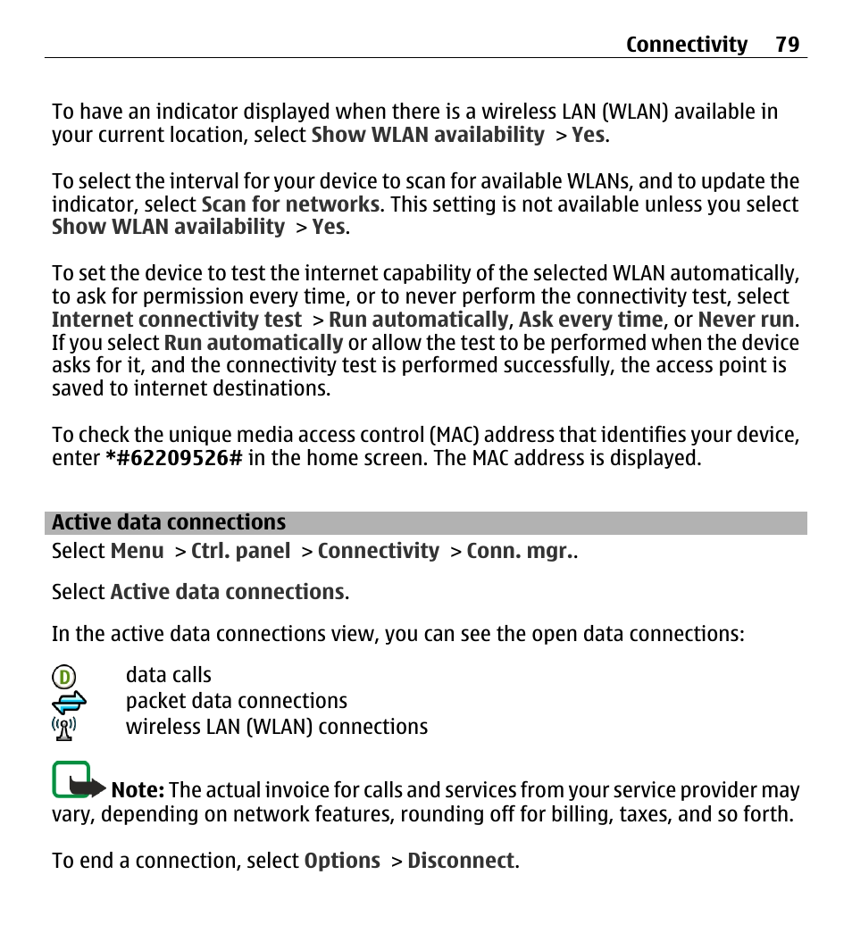 Active data connections | Nokia E5-00 User Manual | Page 79 / 230