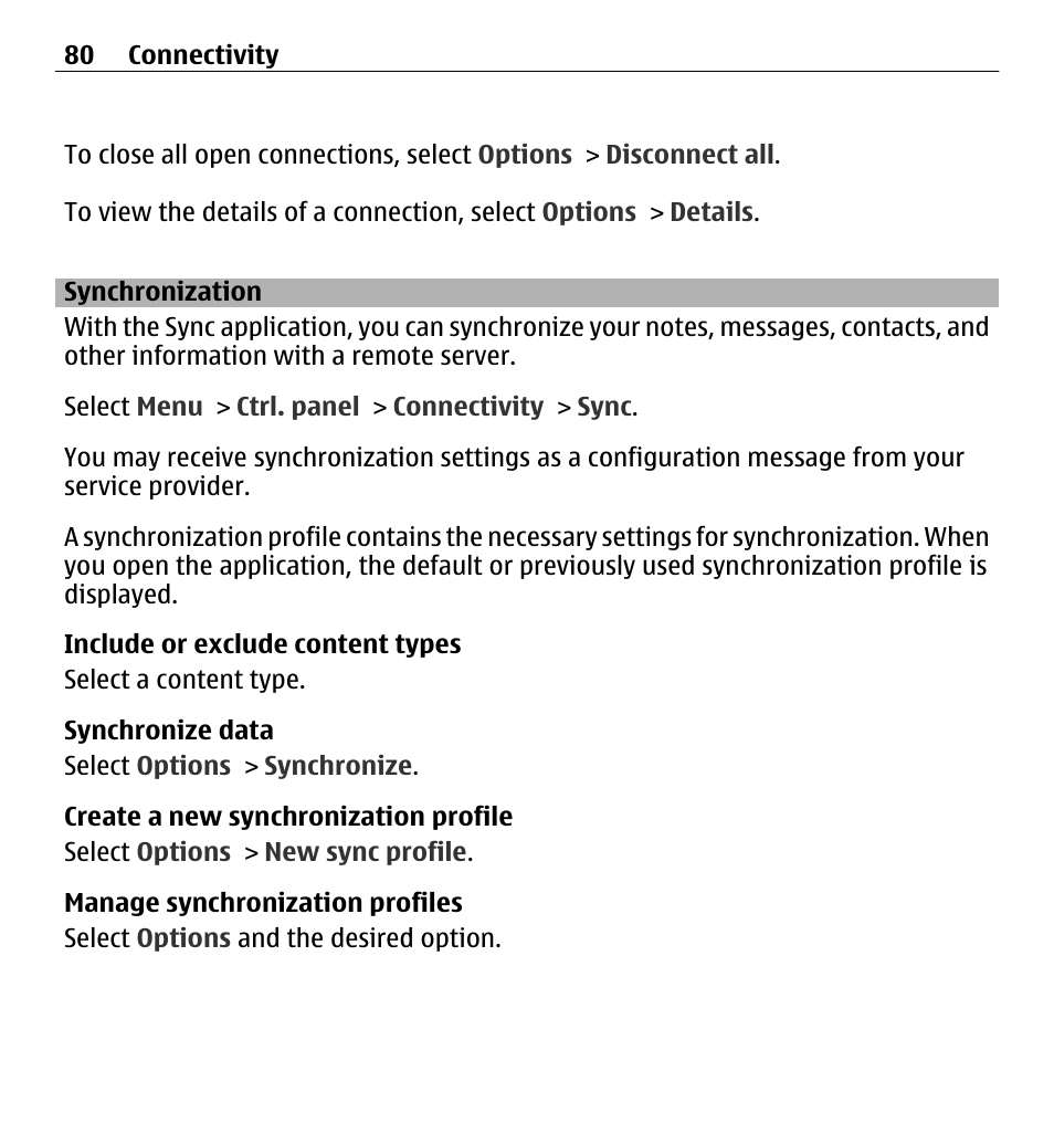 Synchronization | Nokia E5-00 User Manual | Page 80 / 230