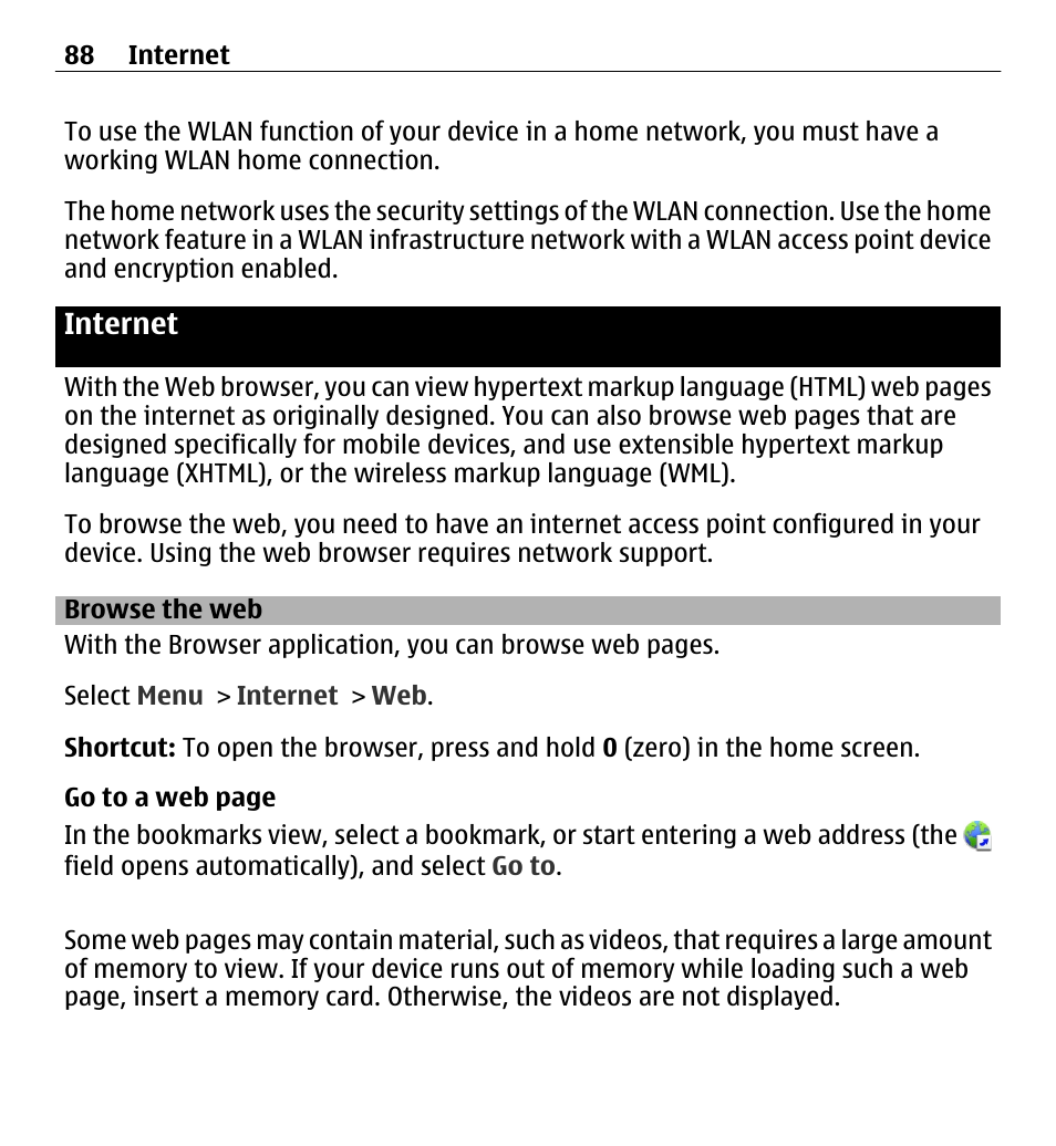 Internet, Browse the web | Nokia E5-00 User Manual | Page 88 / 230
