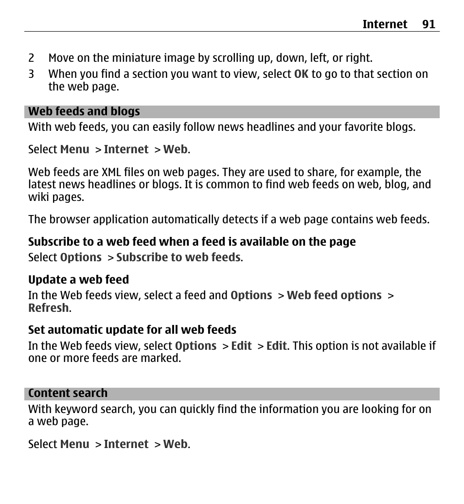 Web feeds and blogs, Content search | Nokia E5-00 User Manual | Page 91 / 230