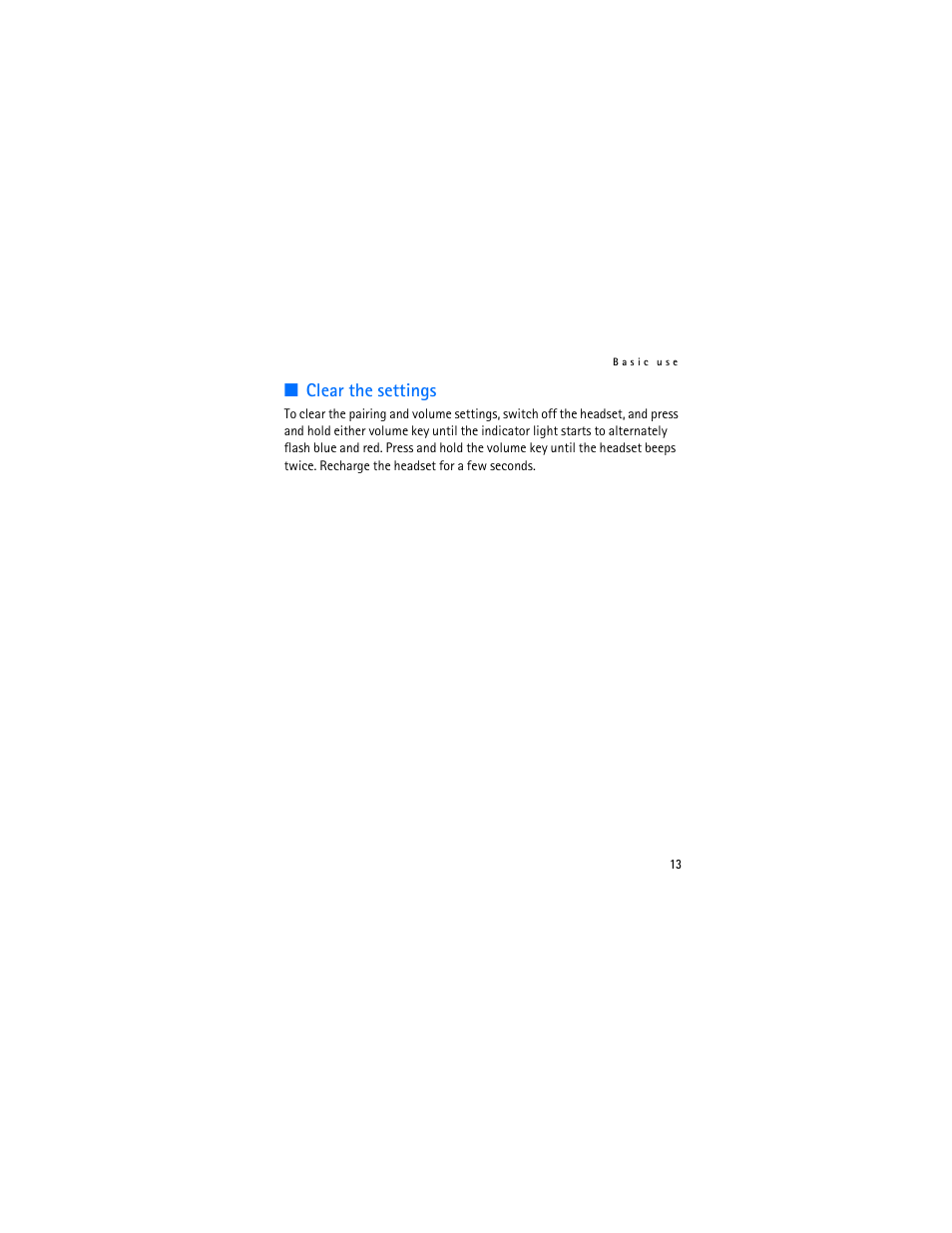 Clear the settings | Nokia Bluetooth Stereo Headset BH-501 User Manual | Page 13 / 78