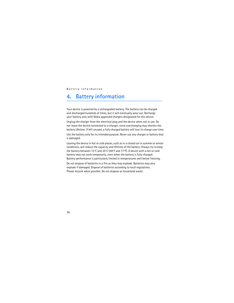 Battery information | Nokia Bluetooth Stereo Headset BH-501 User Manual | Page 14 / 78
