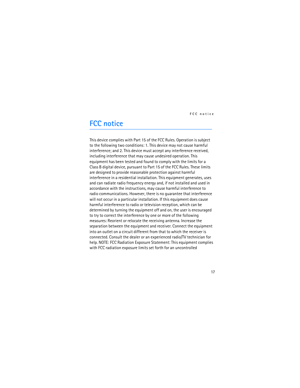 Fcc notice | Nokia Bluetooth Stereo Headset BH-501 User Manual | Page 17 / 78