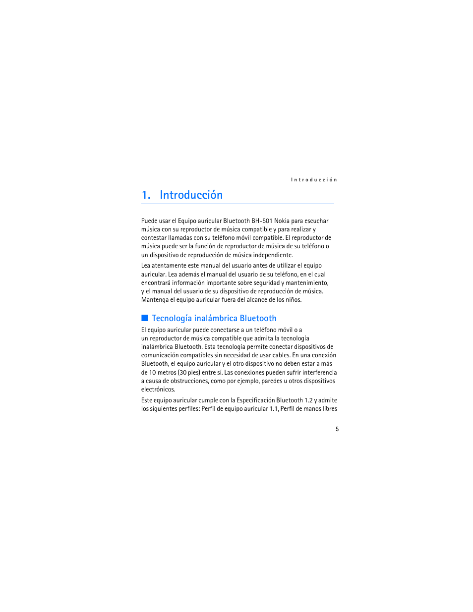 Introducción, Tecnología inalámbrica bluetooth | Nokia Bluetooth Stereo Headset BH-501 User Manual | Page 23 / 78