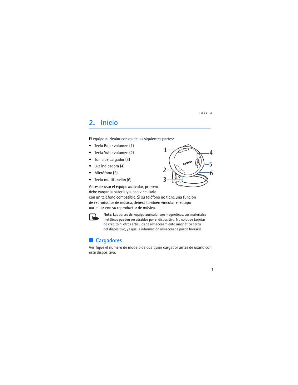 Inicio, Cargadores | Nokia Bluetooth Stereo Headset BH-501 User Manual | Page 25 / 78
