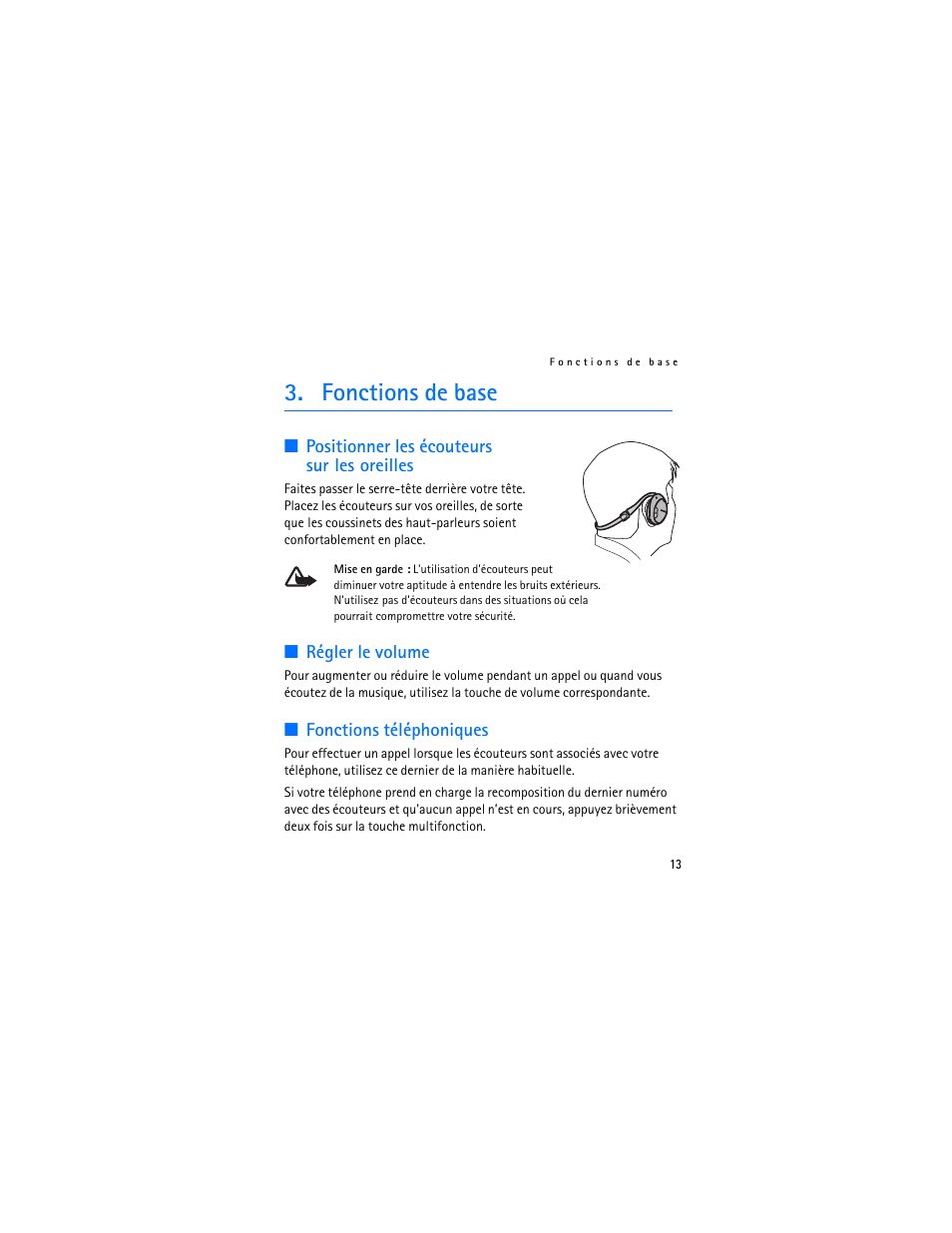 Fonctions de base, Positionner les écouteurs surlesoreilles, Régler le volume | Fonctions téléphoniques | Nokia Bluetooth Stereo Headset BH-501 User Manual | Page 71 / 78