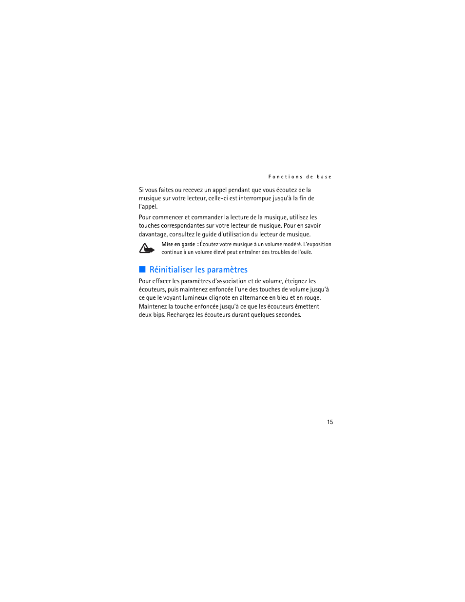 Réinitialiser les paramètres | Nokia Bluetooth Stereo Headset BH-501 User Manual | Page 73 / 78