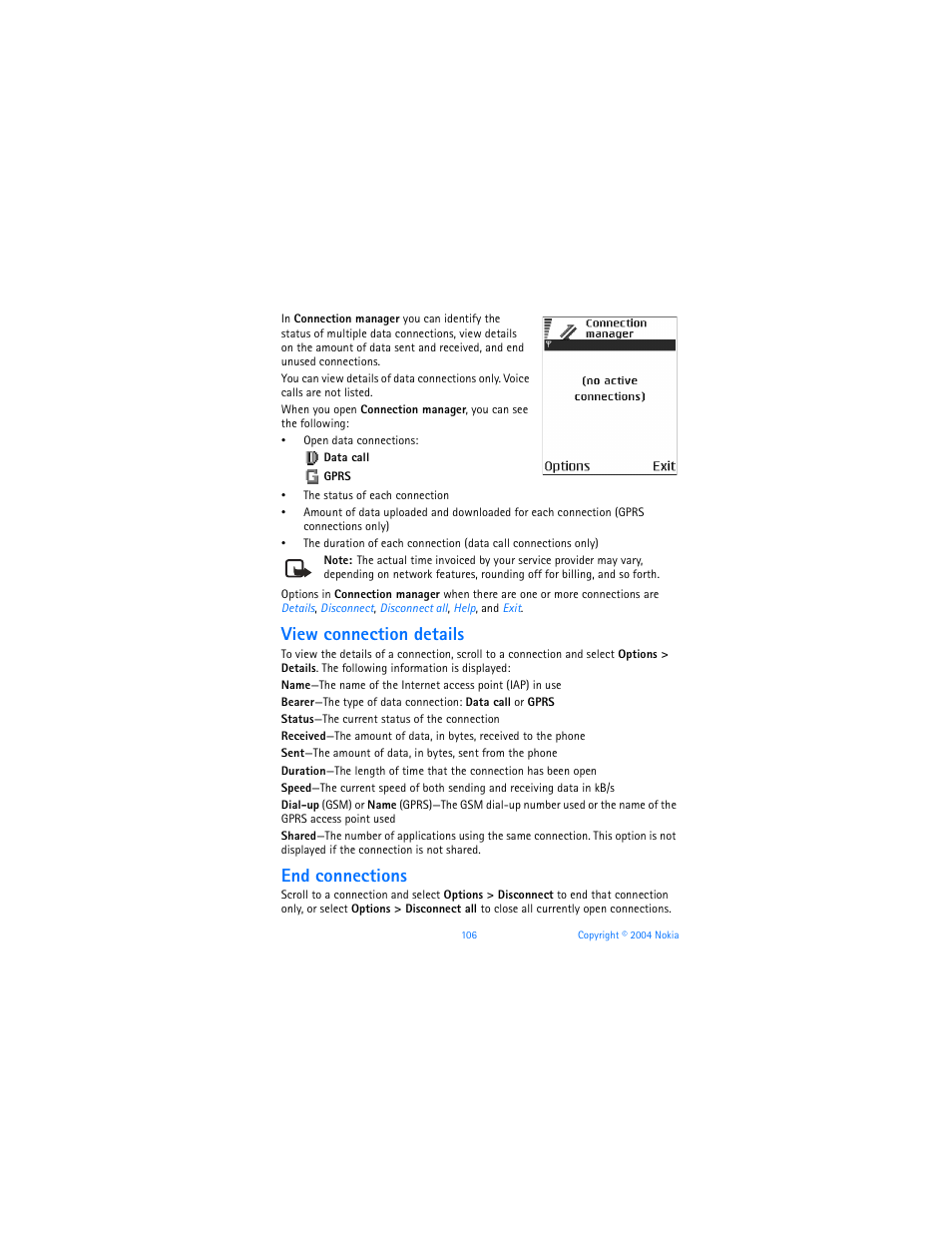 View connection details, End connections | Nokia 7610 User Manual | Page 119 / 161