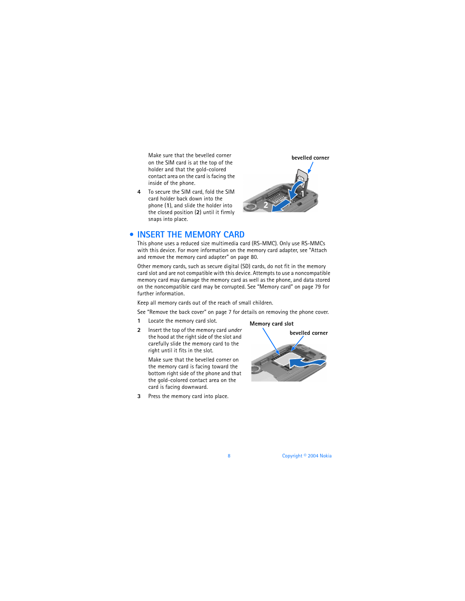 Insert the memory card | Nokia 7610 User Manual | Page 21 / 161