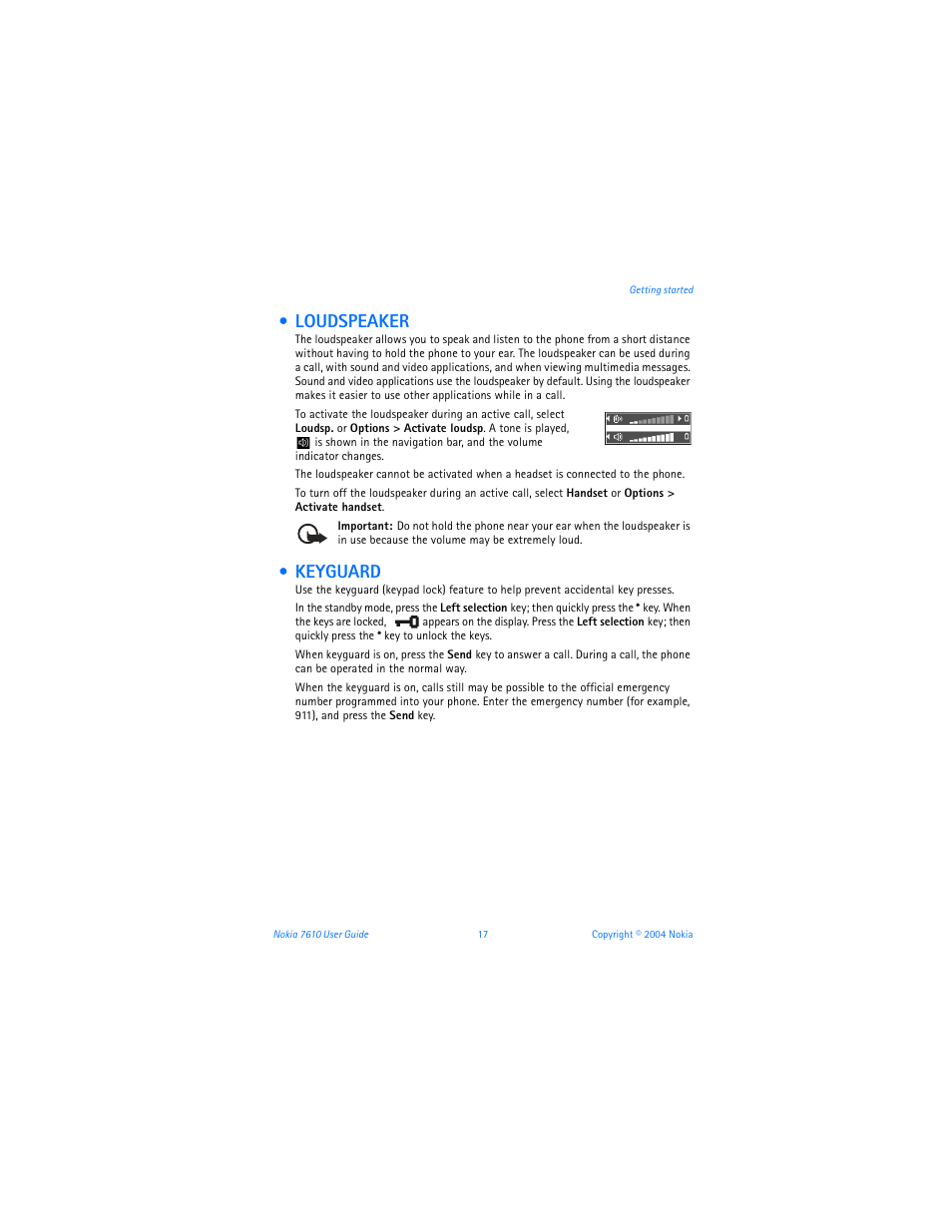 Loudspeaker, Keyguard | Nokia 7610 User Manual | Page 30 / 161