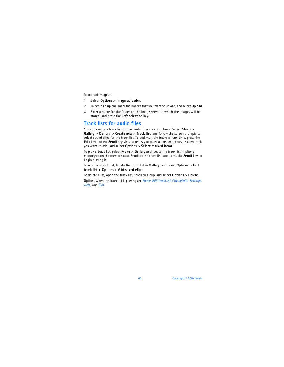 Track lists for audio files | Nokia 7610 User Manual | Page 55 / 161
