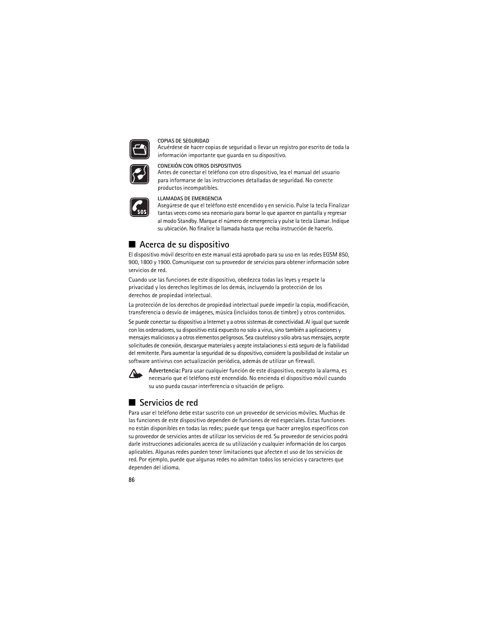 Acerca de su dispositivo, Servicios de red | Nokia 8600 Luna User Manual | Page 119 / 201