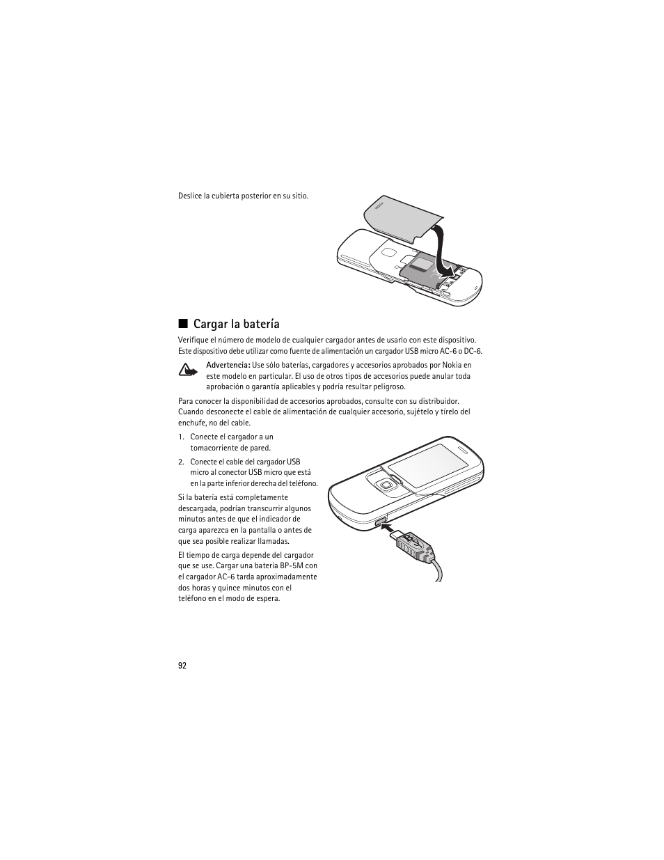 Cargar la batería | Nokia 8600 Luna User Manual | Page 125 / 201