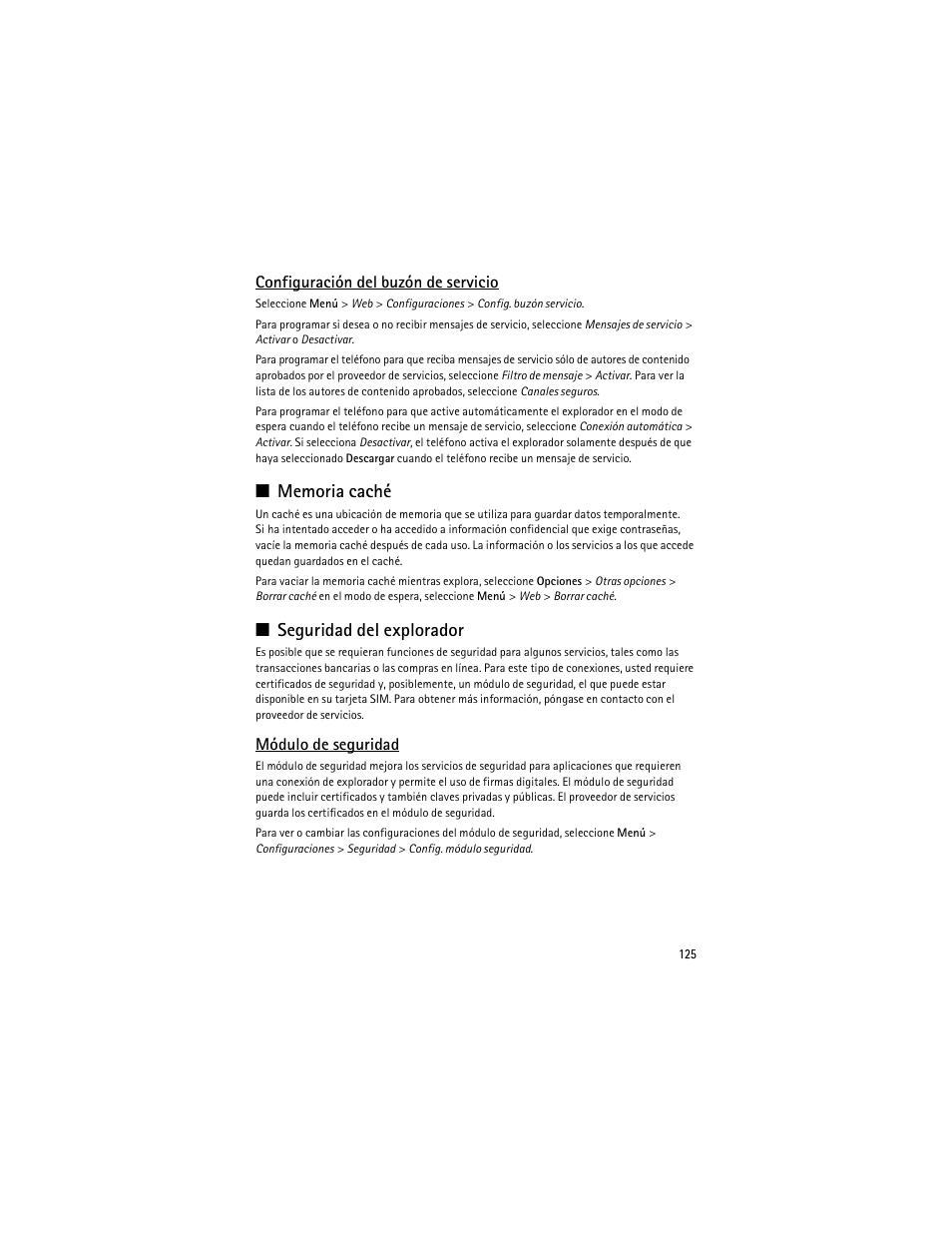 Módulo de seguridad", pág. 125, Seguridad del explorador | Nokia 8600 Luna User Manual | Page 158 / 201