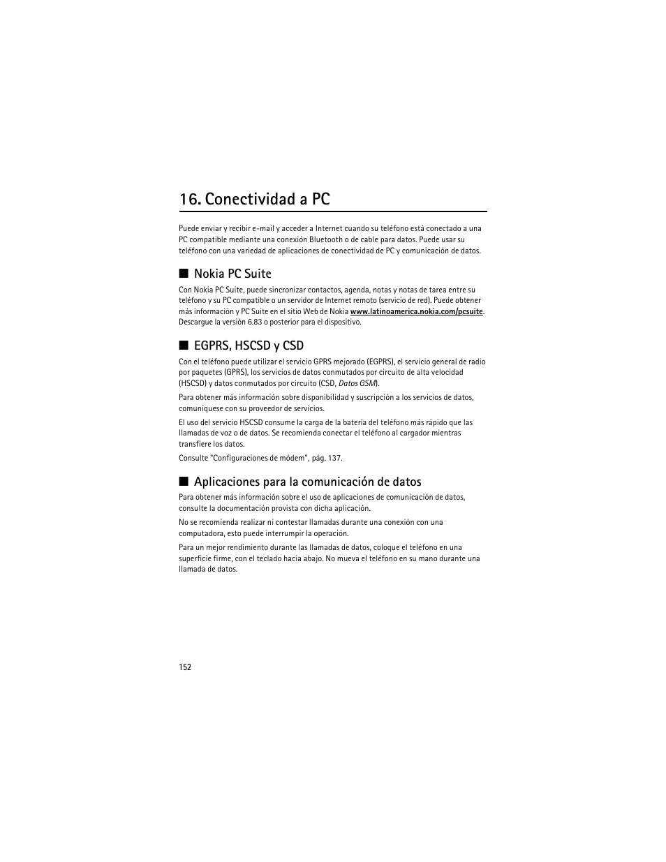 Conectividad a pc, Nokia pc suite, Egprs, hscsd y csd | Aplicaciones para la comunicación de datos | Nokia 8600 Luna User Manual | Page 185 / 201