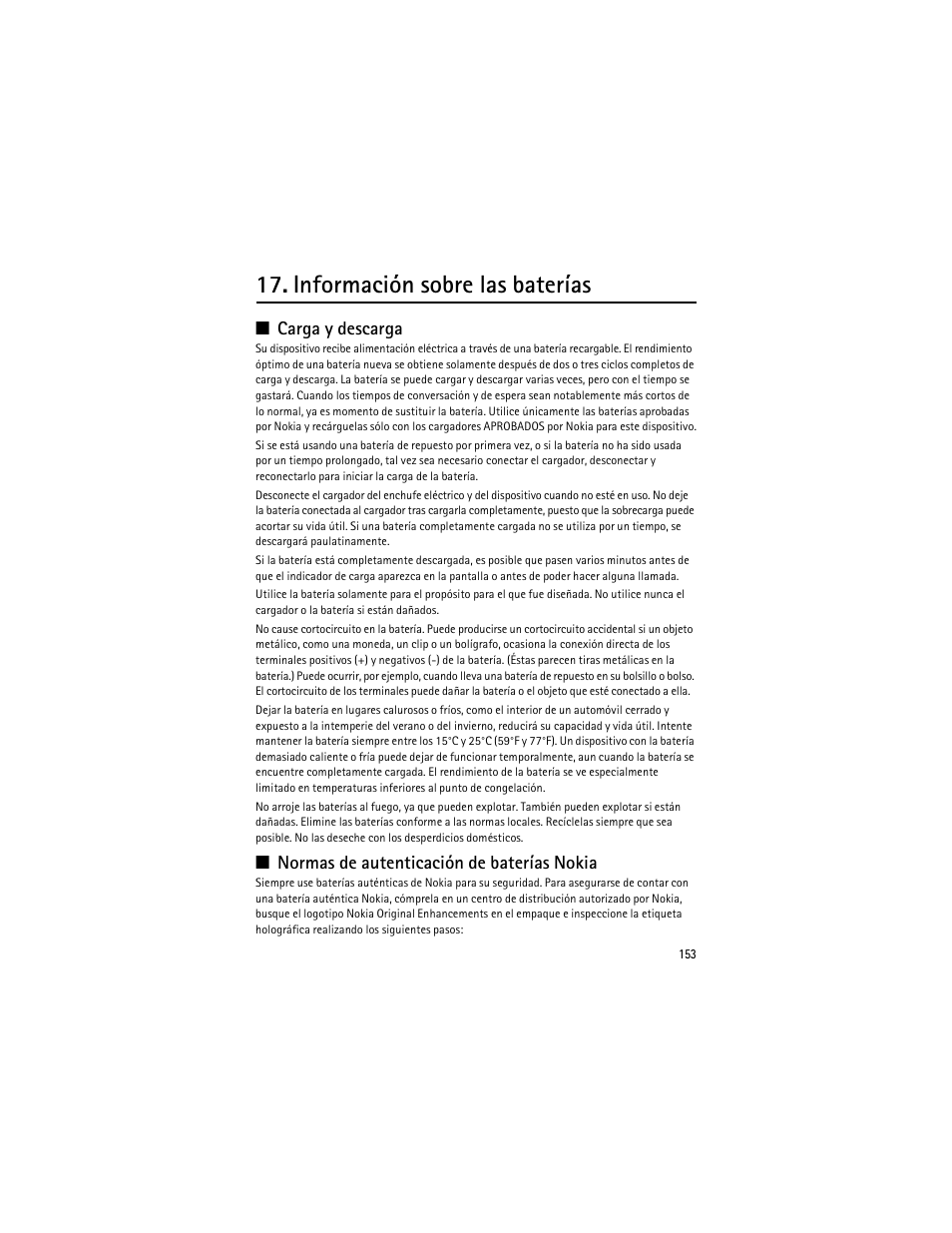 Información sobre las baterías, Carga y descarga, Normas de autenticación de baterías nokia | Nokia 8600 Luna User Manual | Page 186 / 201