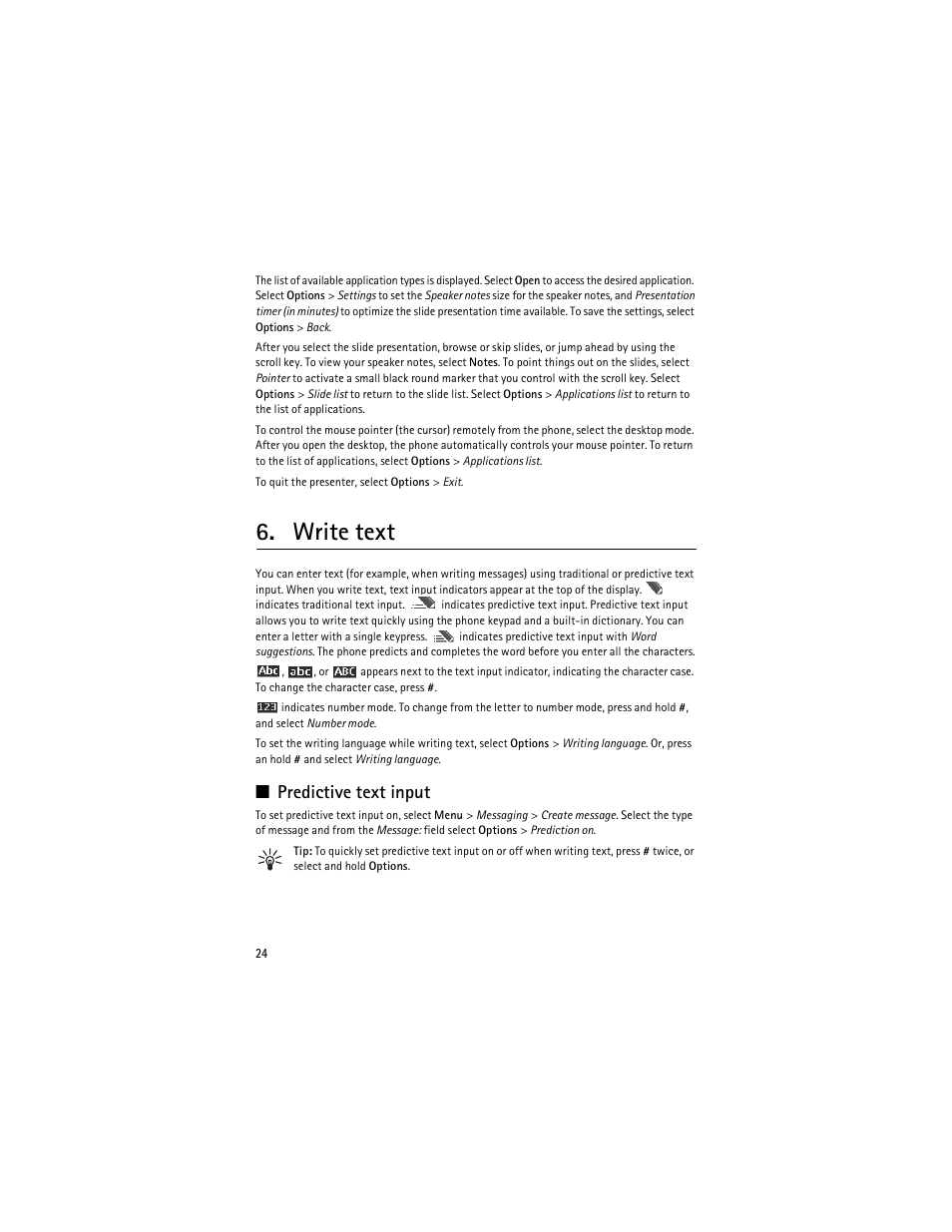 Write text, Predictive text input | Nokia 8600 Luna User Manual | Page 57 / 201