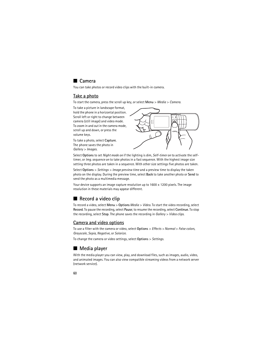 Camera, Record a video clip, Media player | Nokia 8600 Luna User Manual | Page 93 / 201