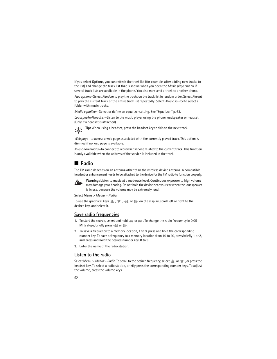 Radio, Save radio frequencies, Listen to the radio | Nokia 8600 Luna User Manual | Page 95 / 201