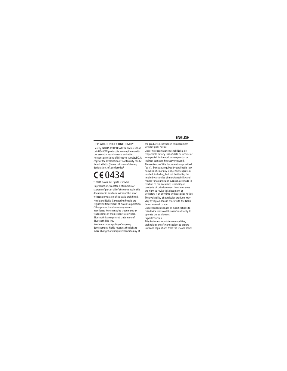 Nokia Bluetooth Headset BH-208 User Manual | Page 2 / 9