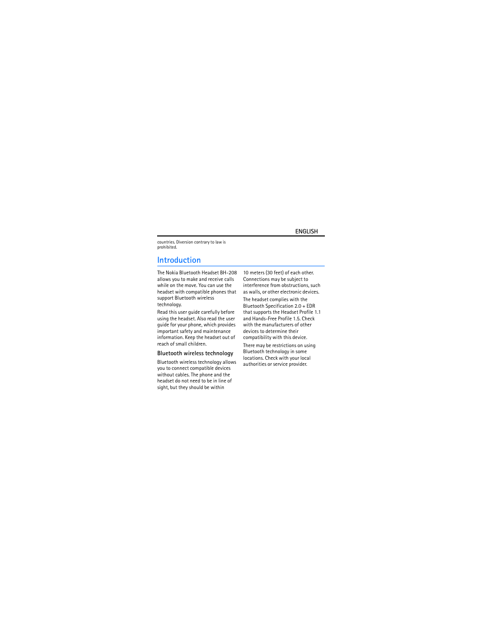 Introduction, Bluetooth wireless technology | Nokia Bluetooth Headset BH-208 User Manual | Page 3 / 9