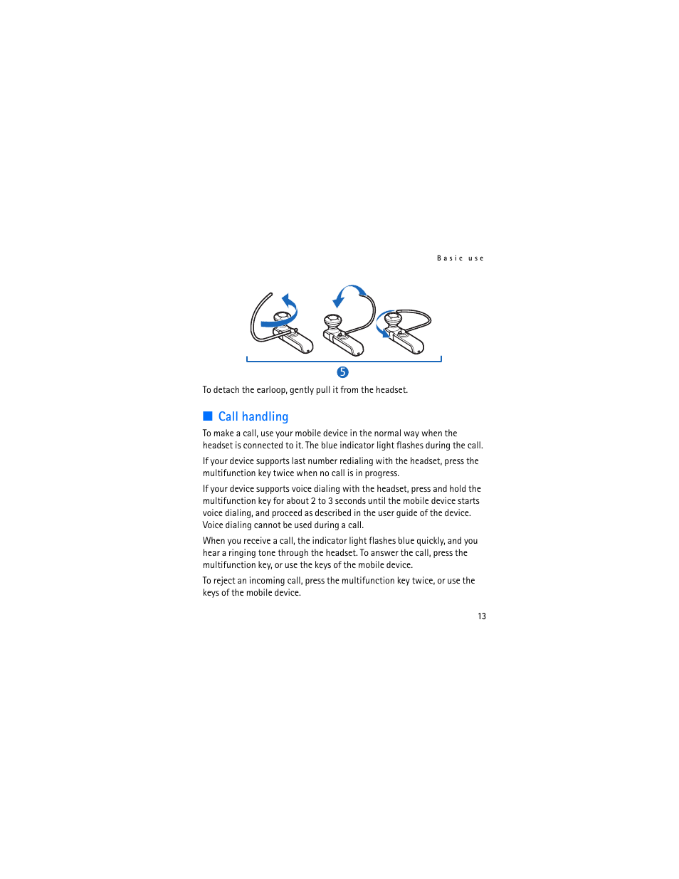 Call handling | Nokia Bluetooth Headset BH-803 User Manual | Page 13 / 18