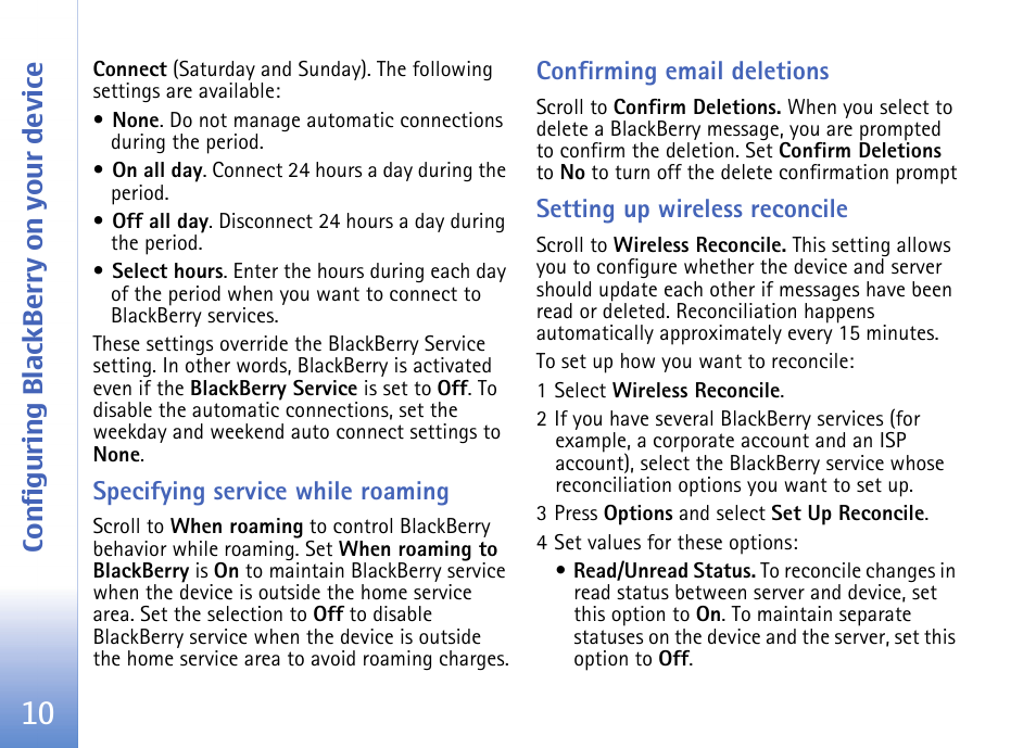 Specifying service while roaming, Confirming email deletions, Setting up wireless reconcile | Nokia E62 User Manual | Page 12 / 18