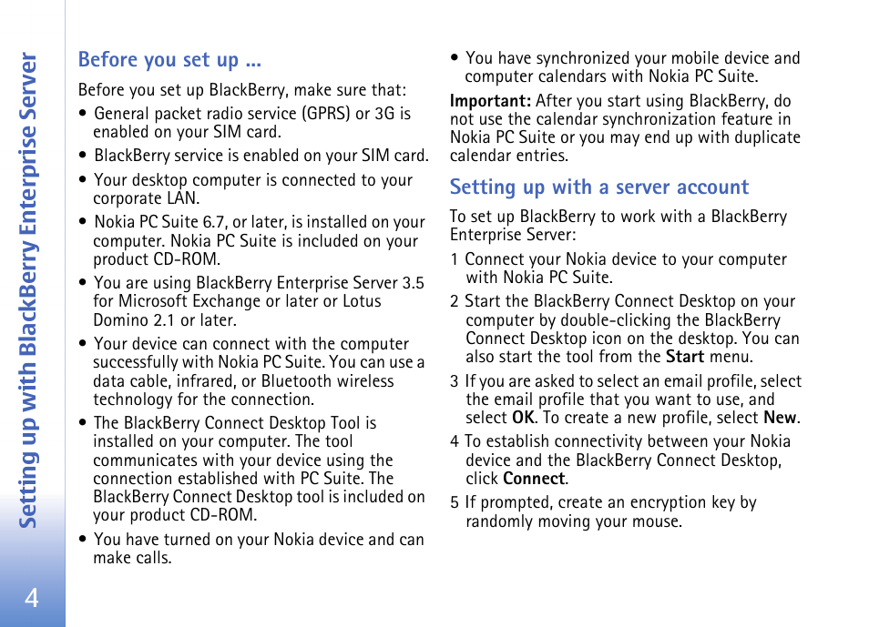 Before you set up, Setting up with a server account, Setting up with blackb erry enterprise server | Nokia E62 User Manual | Page 6 / 18