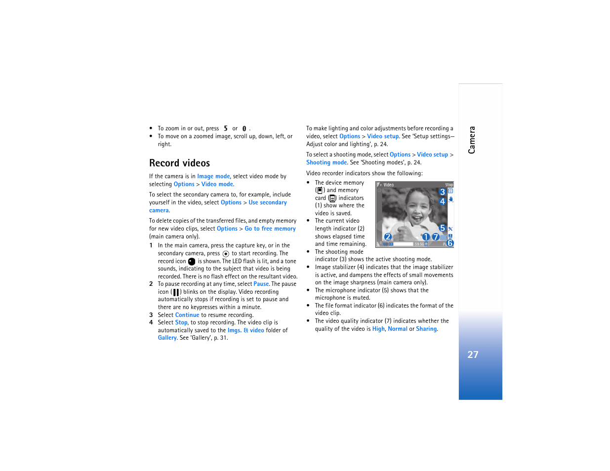 Record videos, Camera | Nokia N80 Internet Edition User Manual | Page 28 / 131