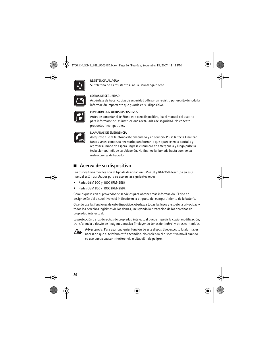 Acerca de su dispositivo | Nokia 2760 User Manual | Page 37 / 69