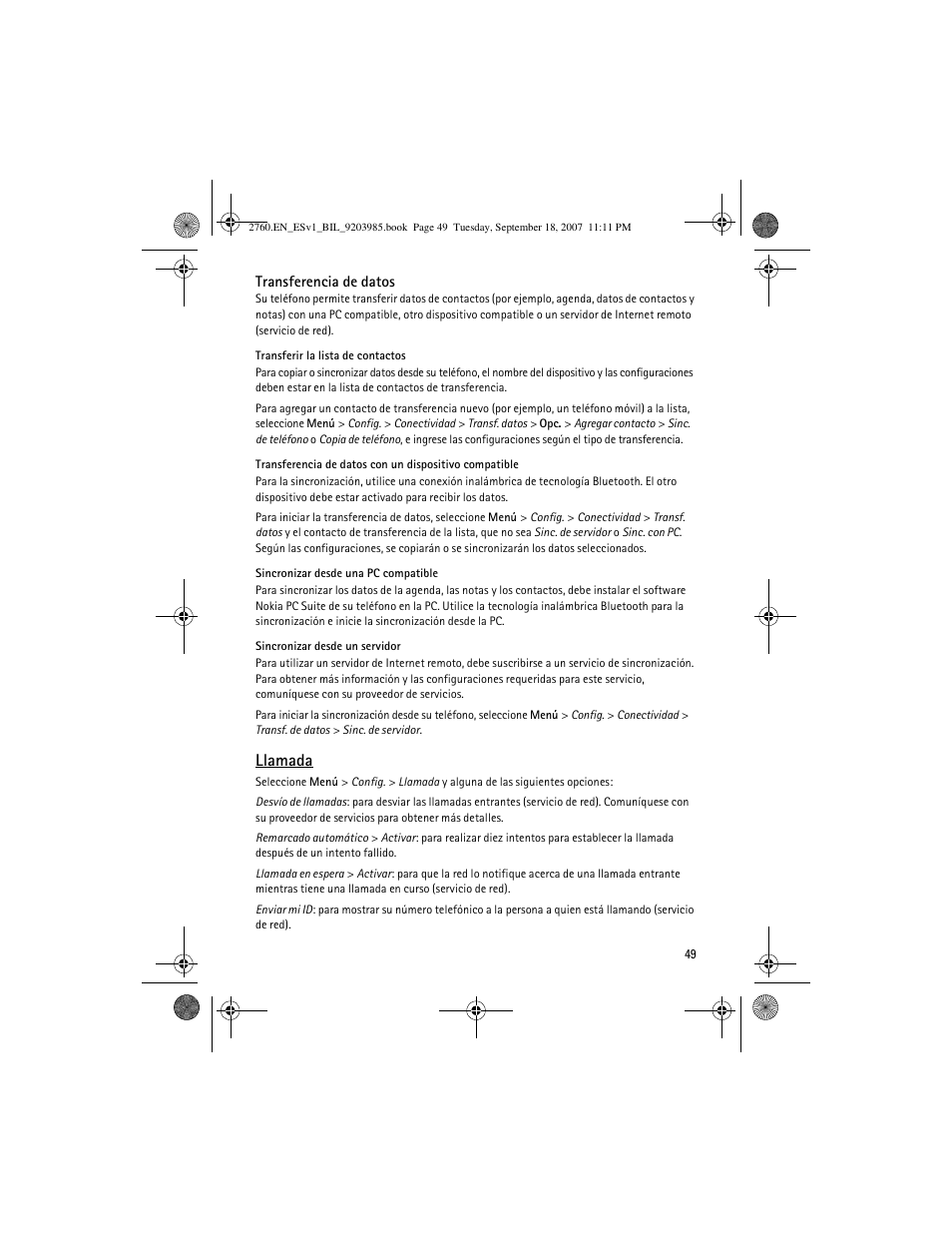 Llamada | Nokia 2760 User Manual | Page 50 / 69