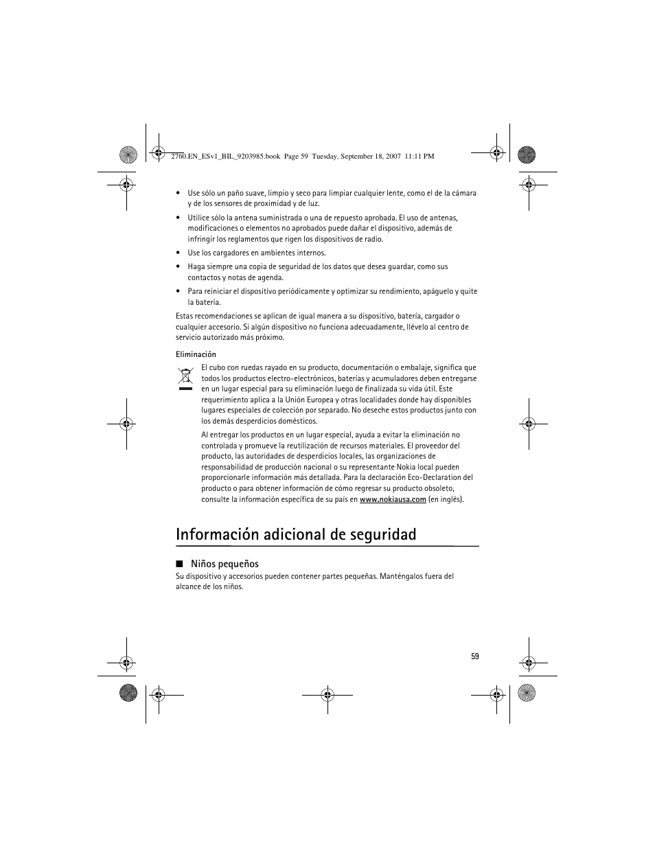 Información adicional de seguridad | Nokia 2760 User Manual | Page 60 / 69