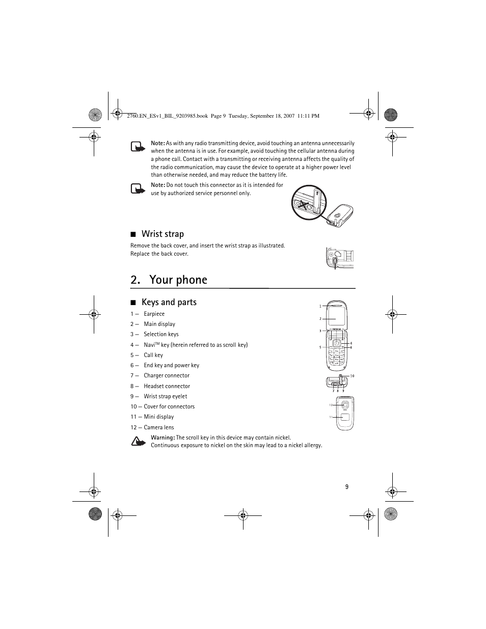 Wrist strap, Your phone, Keys and parts | Nokia 2760 User Manual | Page 9 / 69