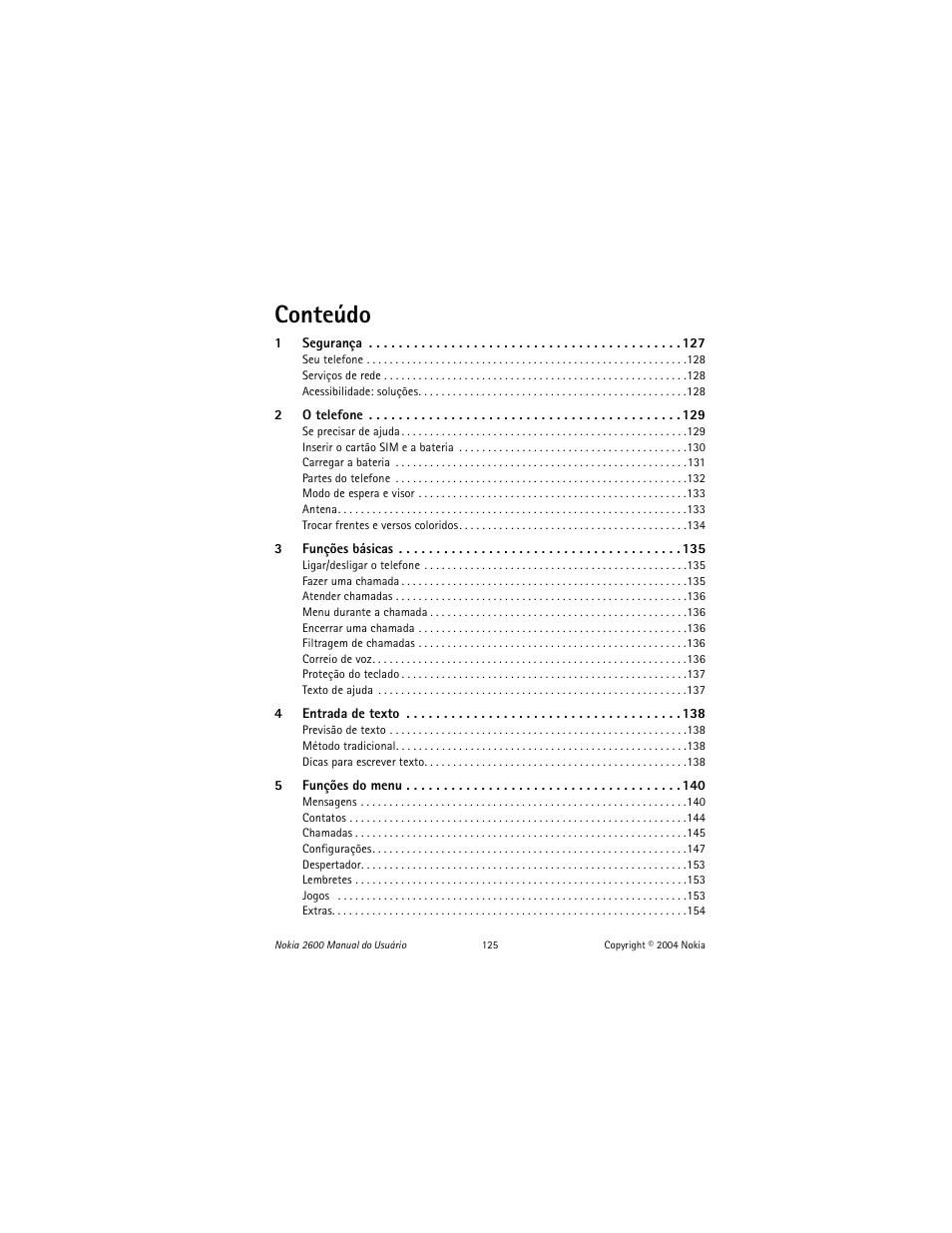 Conteúdo | Nokia 2600 User Manual | Page 126 / 185