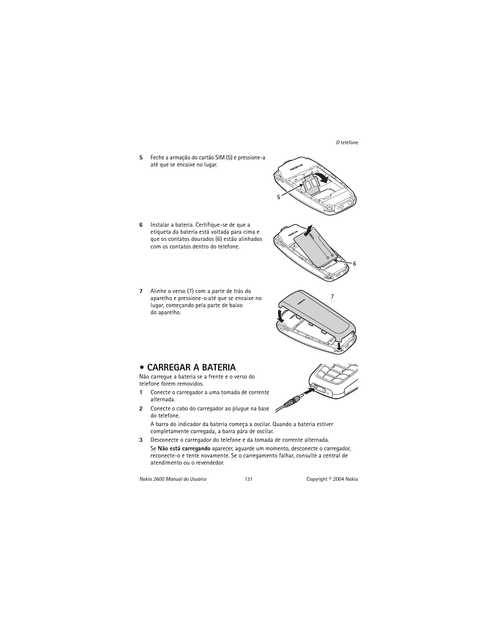 Carregar a bateria | Nokia 2600 User Manual | Page 132 / 185