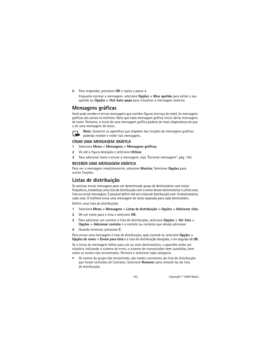 Mensagens gráficas, Listas de distribuição | Nokia 2600 User Manual | Page 143 / 185