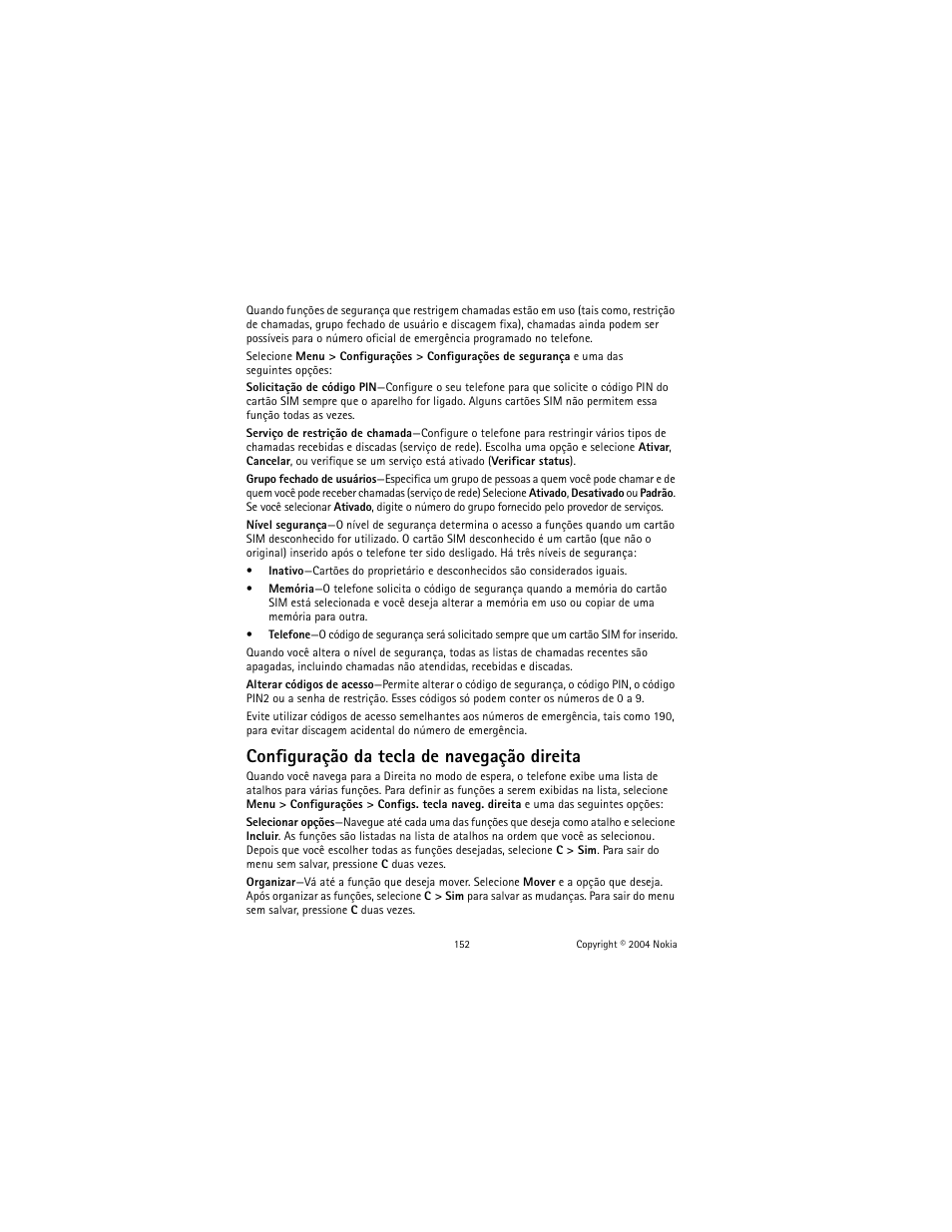 Configuração da tecla de navegação direita | Nokia 2600 User Manual | Page 153 / 185