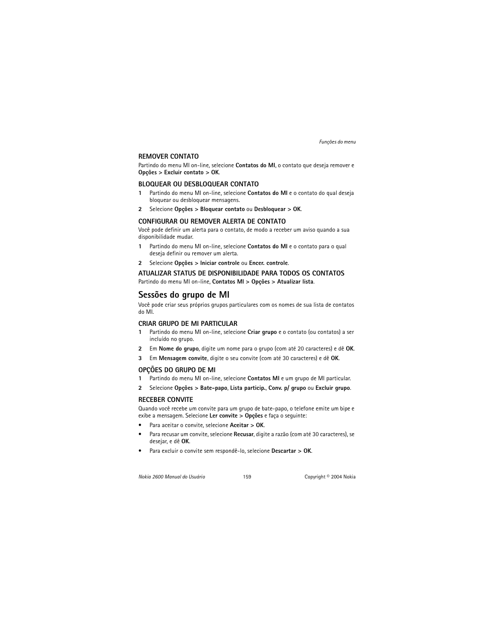 Sessões do grupo de mi | Nokia 2600 User Manual | Page 160 / 185