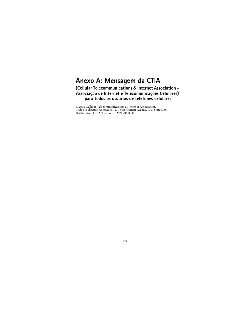 Anexo a: mensagem da ctia | Nokia 2600 User Manual | Page 174 / 185